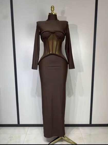 Mesh See Through Brown Bodycon
