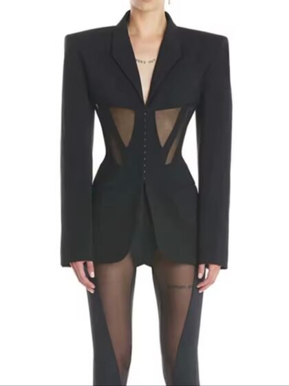 Full Sleeve Hidden Breasted Lace Blazer And Pant Set
