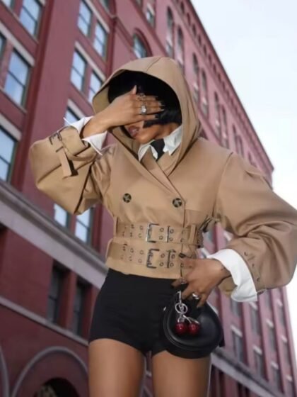 Hooded Crop Trench Belted Jacket