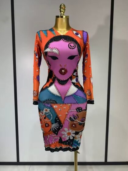 Sexy Long Sleeve Cartoon Print Short Dress