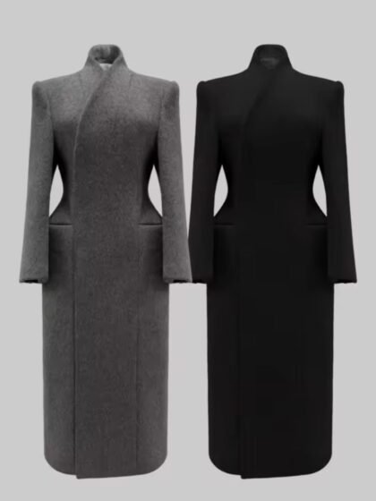 Cross Over Wool Coat Colors Grey Black