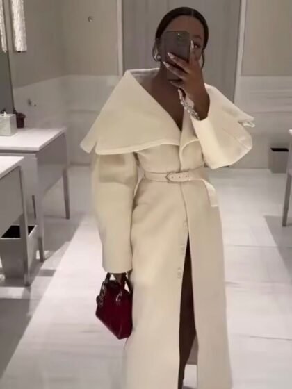 Off Shoulder Wool Coat