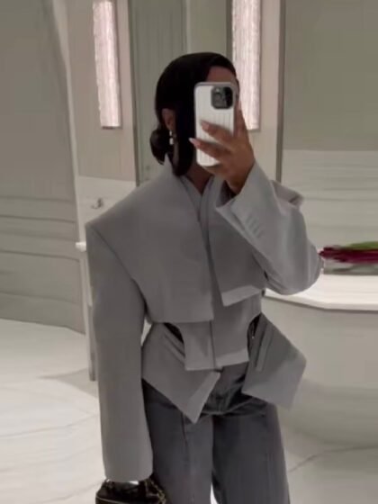 Grey Solid Irregular Blazer