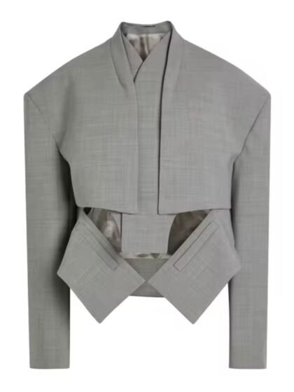 Grey Solid Irregular Blazer
