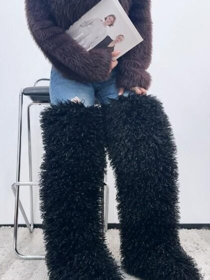 Wool Furry Knee Boots