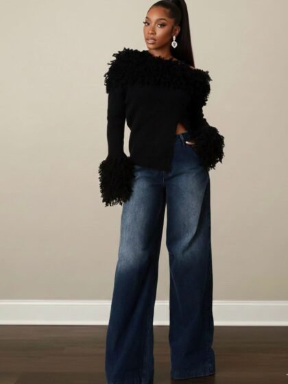 Textured Shaggy Knit Off Shoulder Top