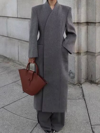 Cross Over Wool Coat Colors Grey Black