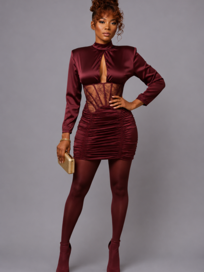 Burgundy Satin Corset Dress