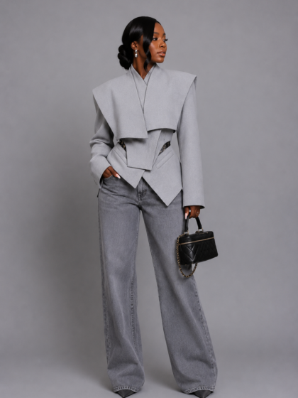 Grey Solid Irregular Blazer