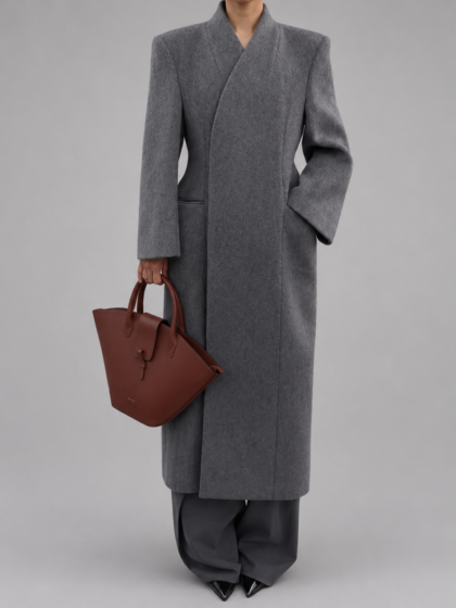 Cross-Over Grey Wool Coat