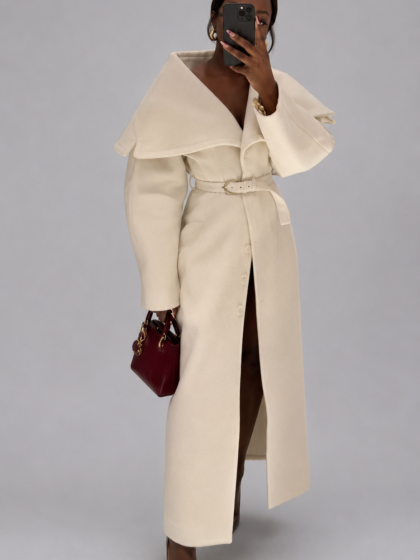 Off Shoulder Wool Coat