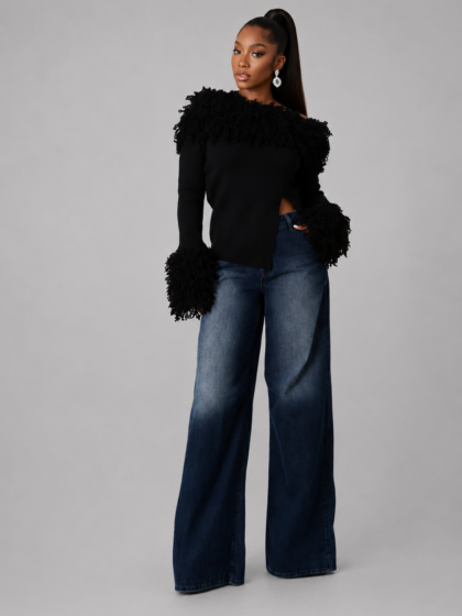 Shaggy Knit Off-Shoulder Top