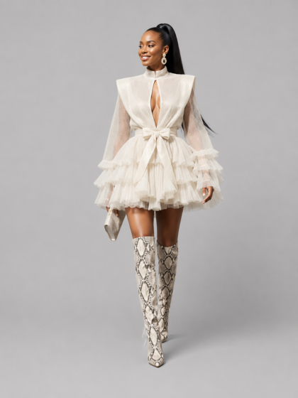 Spliced Ruffles Folds Dress
