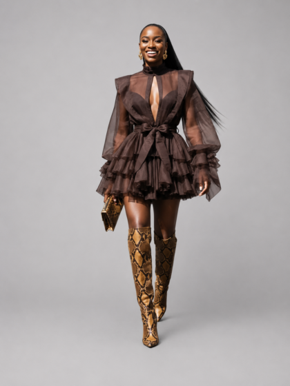 Spliced Ruffles Folds Dress