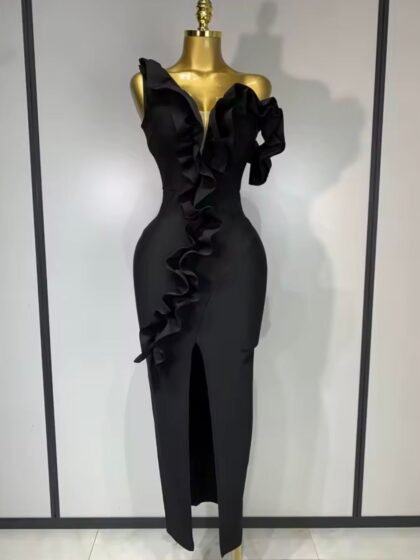 Ruffles Midi Bodycon Bandage Dress