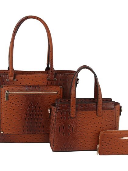 Ostrich Croc Front Pocket 3-in-1 Shopper Set