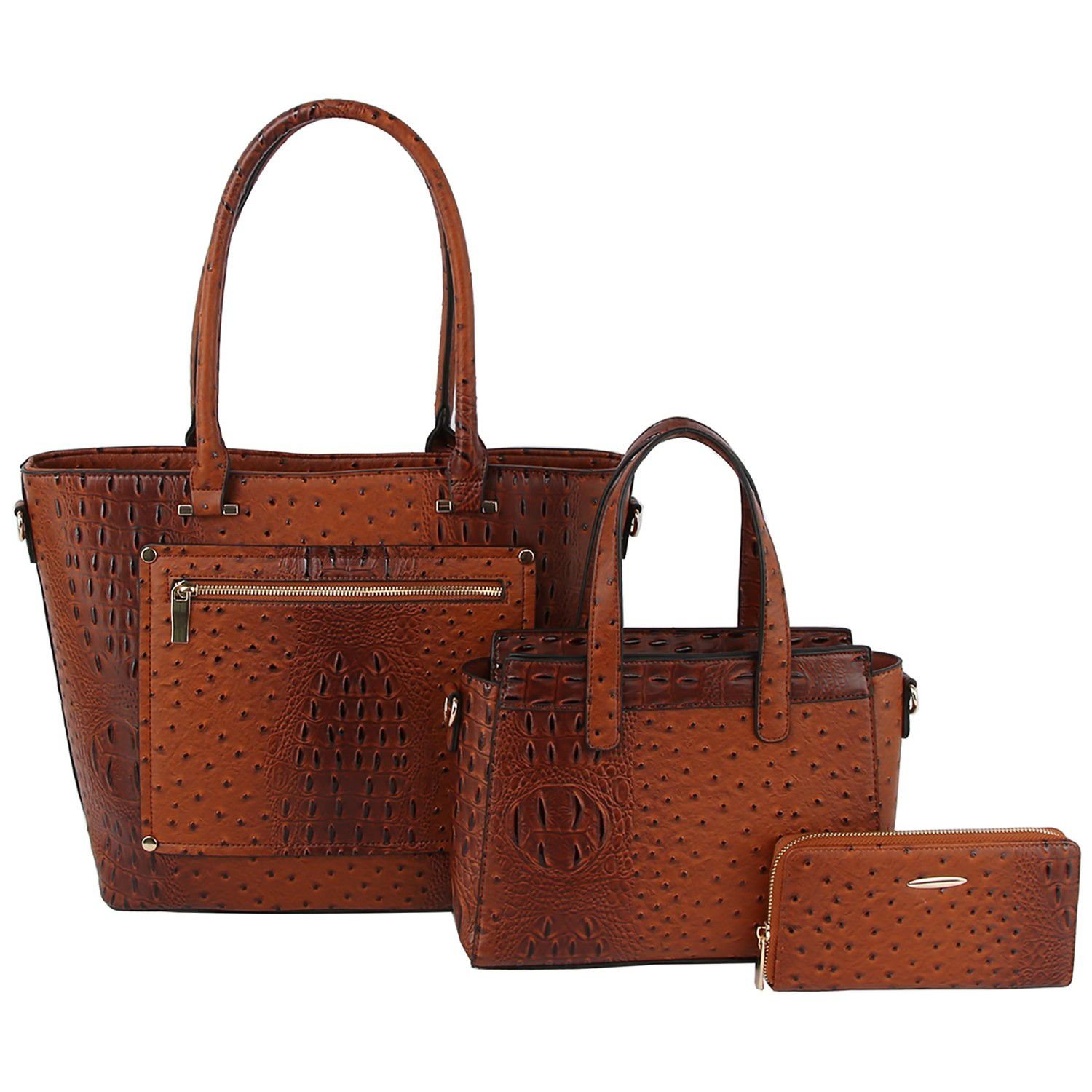 Ostrich Croc Front Pocket 3-in-1 Shopper Set