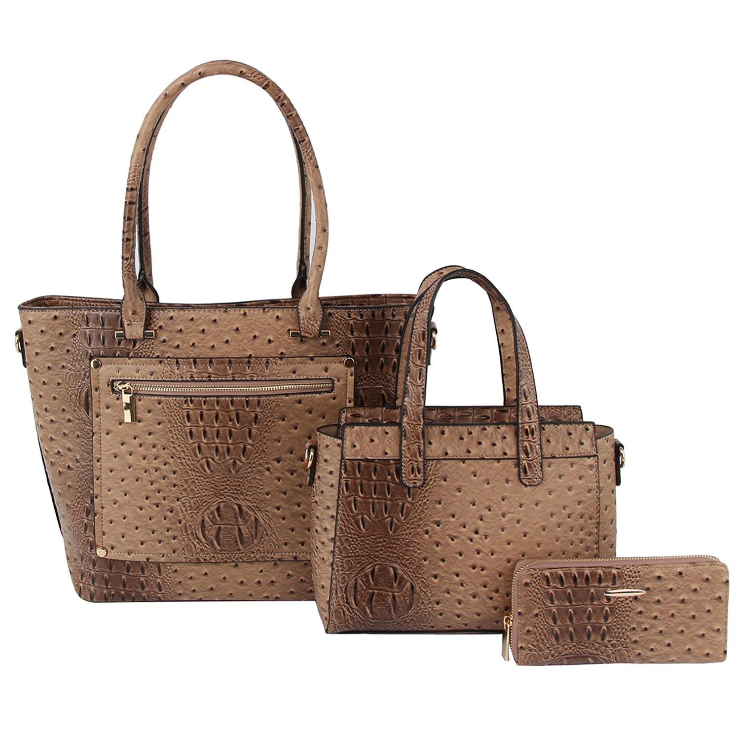 Ostrich Croc Front Pocket 3-in-1 Shopper Set