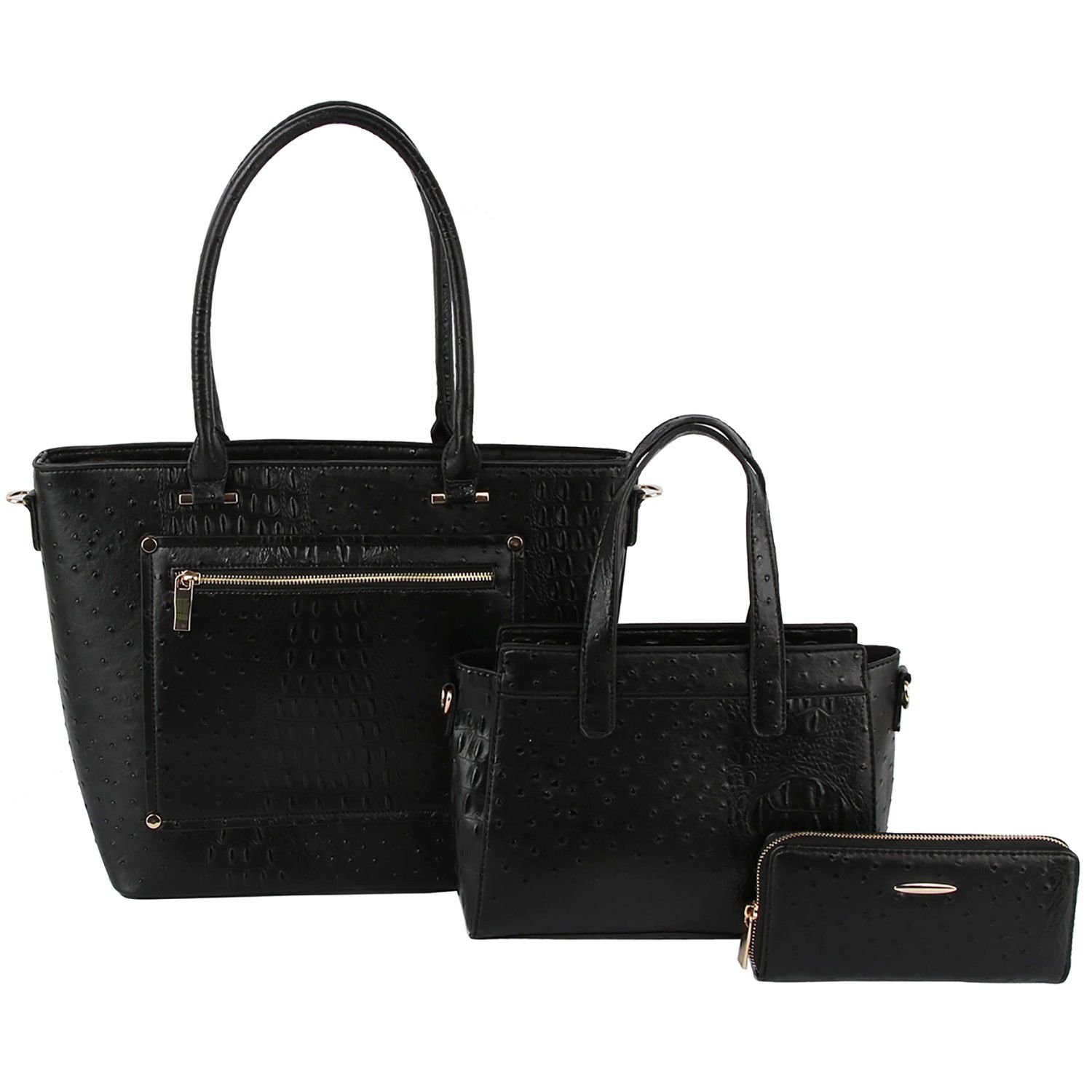 Ostrich Croc Front Pocket 3-in-1 Shopper Set