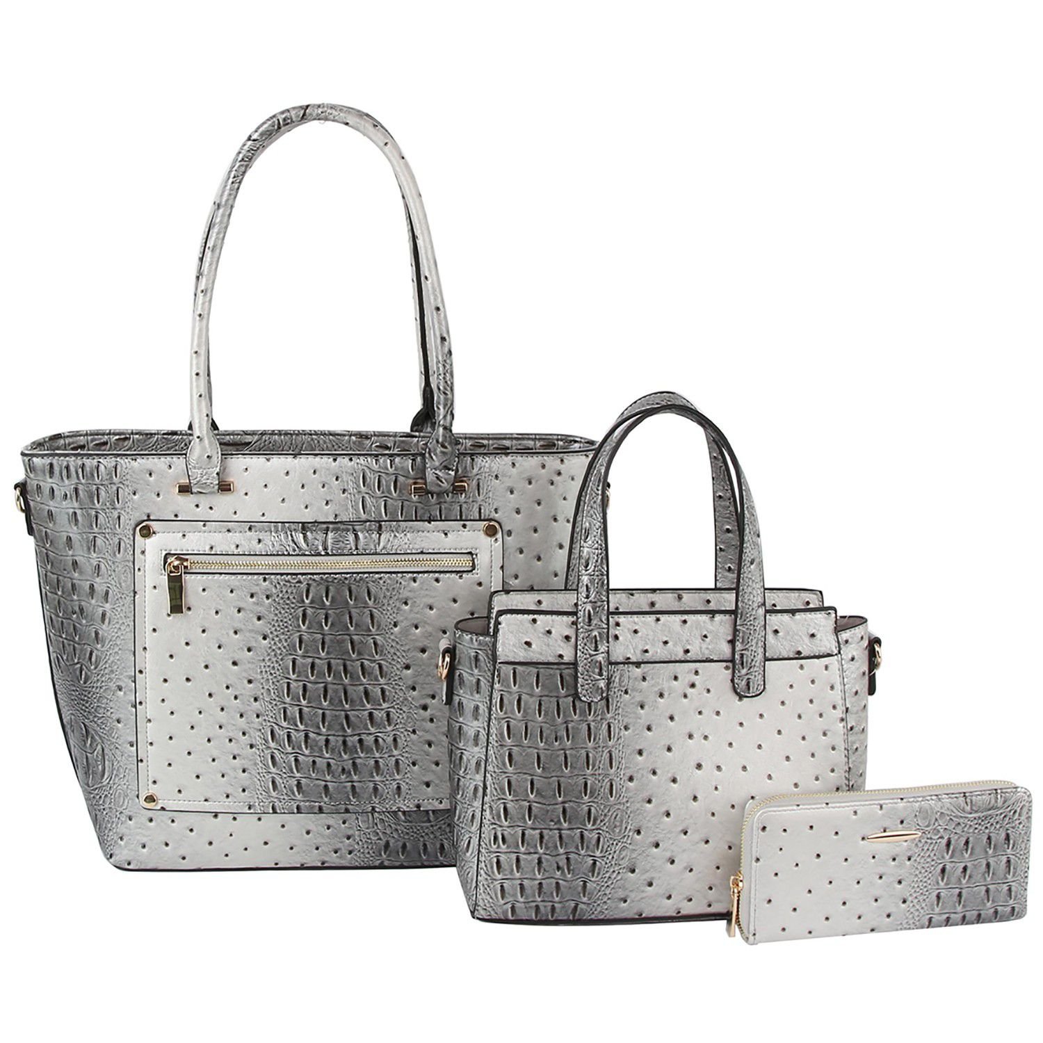 Ostrich Croc Front Pocket 3-in-1 Shopper Set