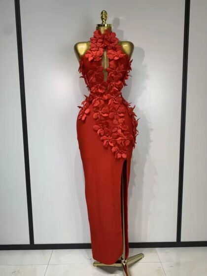 Sleeveless Flower Hollow cut out bandage dress