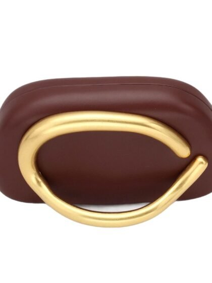 Sleek Metal-handled Leather Evening Clutch Bag