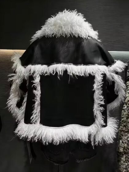 Hit Color Spliced Fur and Leather Jacket