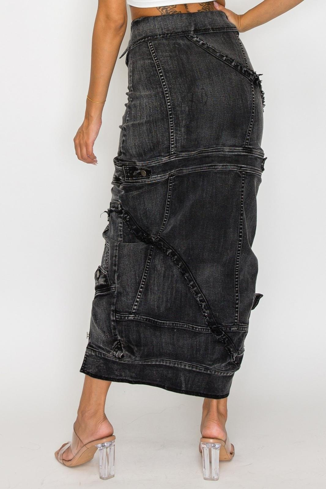 Jacket Inspired Acid Black Denim Skirt