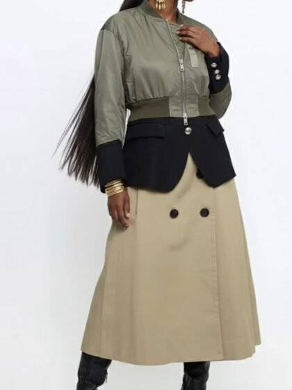 Colorblock Streetwear Patchwork Button Coat