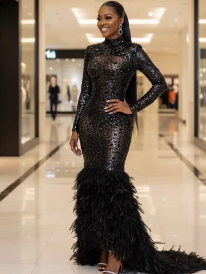 Rhinestones Bodycon Feather Dress