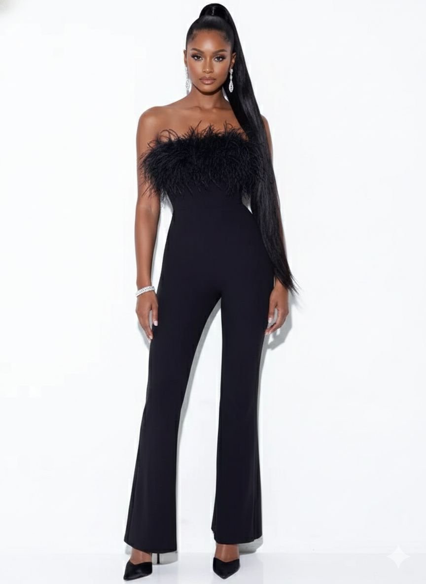 Kylan Black Feather Jumpsuit