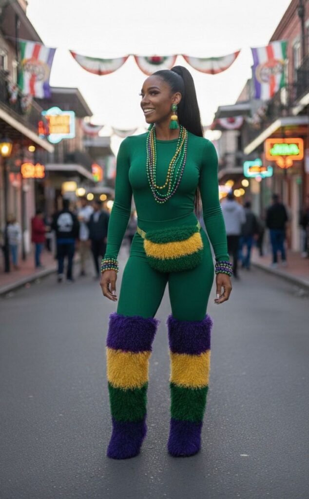 Mardi Gras Furry Knee Long-plush Wool Boots