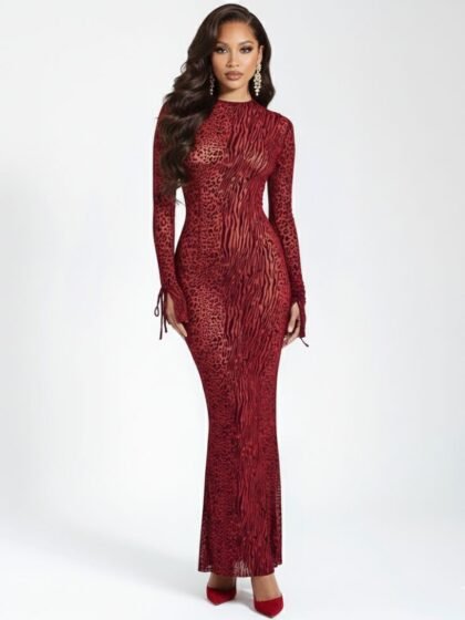 Waylynn Burgundy Burnout Velvet Maxi Dress