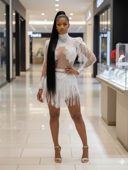 Rhinestone Sequin Tassel Stretch Bodysuit