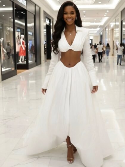 Spliced Folds Two Piece Skirt Set