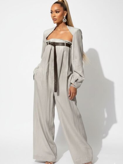 Women's Jumpsuit Long Sleeve Outerwear and Belted One-piece Pants