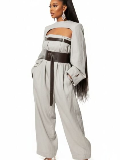 Women's Jumpsuit Long Sleeve Outerwear and Belted One-piece Pants