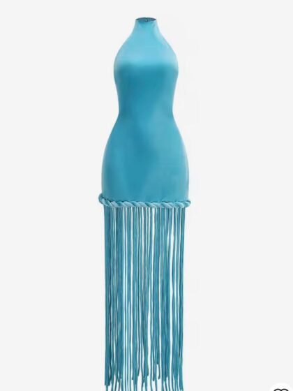 Halter Neck Patchwork Twist Knot Tassels Long Dress