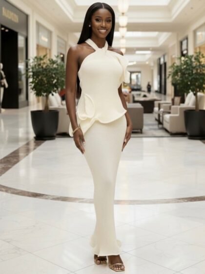 Ruffle Halter Knit Maxi Dress