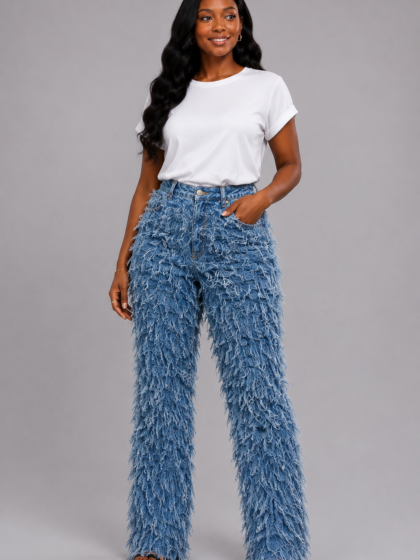 Layered Fringe Denim Jeans