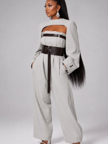 Belted Long Sleeve Jumpsuit