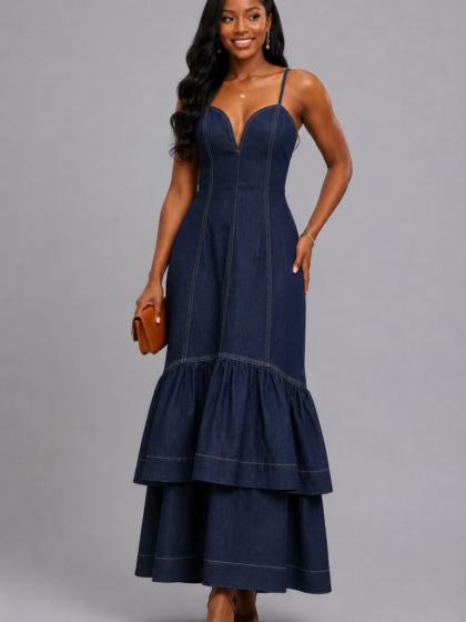 Sleeveless Denim Ruffle Dress