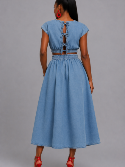 Denim Crop Top Skirt Set