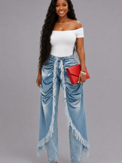 Light Wash Draped Jeans