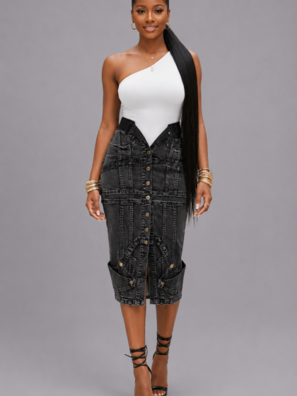 Black Denim Mini Skirt