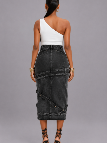 Black Denim Mini Skirt