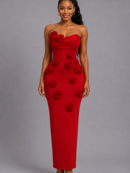 Strapless Backless Red Dress