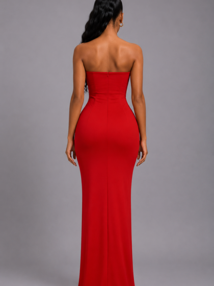 Strapless Backless Red Dress