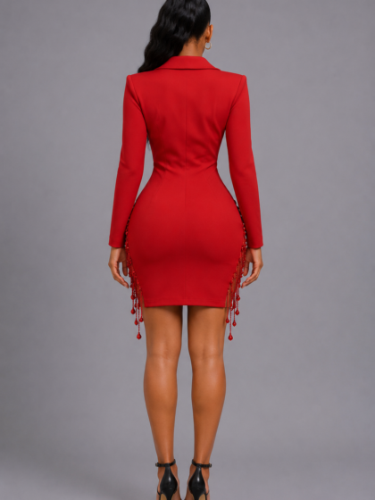 V-Neck Fit Red Suit Dress