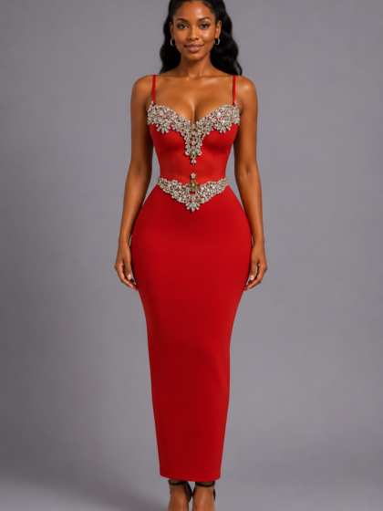Rhinestone Backless Bandage Dress